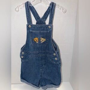 VTG Lion King Disney Denim Overalls Shorts Simba Nala 5T Character Embroidered